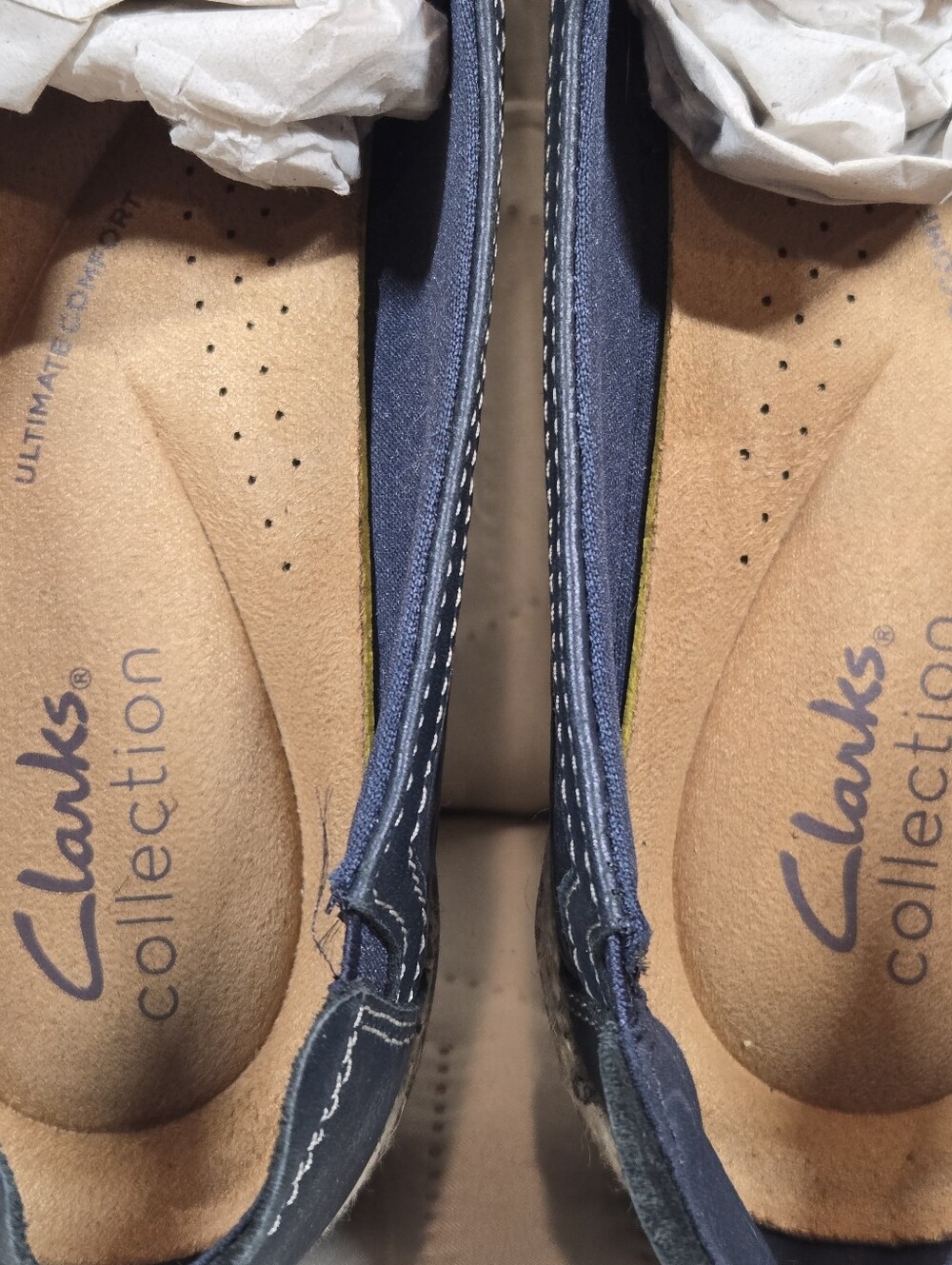 Womens Clarks Elaina Ruby Espadrille Slip-On Leather Flats - Navy Blue - Sz 9 - Picture 7 of 9